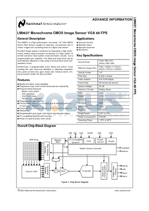 LM96-1/4-LENS-KIT datasheet - LM9637 Monochrome CMOS Image Sensor VGA 68 FPS