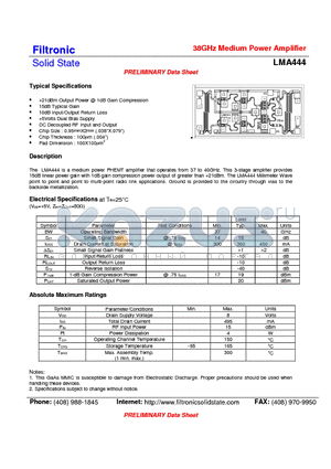 LMA444 datasheet - 38GHz Medium Power Amplifier