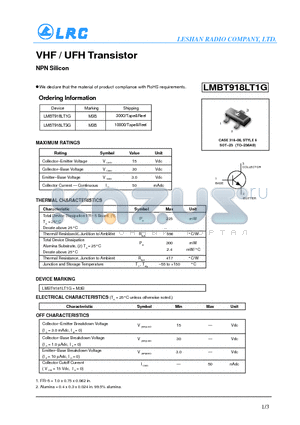 LMBT918LT1G datasheet - VHF / UFH Transistor