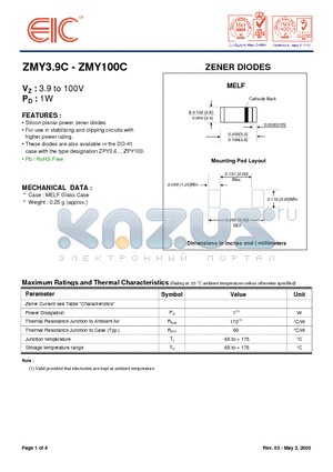 ZMY10C datasheet - ZENER DIODES