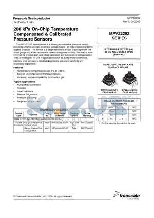 MPVZ2202GC6T1 datasheet - 200 kPa On-Chip Temperature Compensated & Calibrated Pressure Sensors