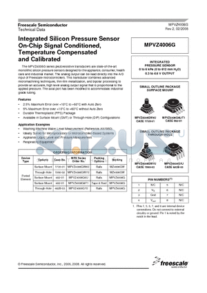 MPVZ4006GW7U datasheet - Integrated Silicon Pressure Sensor On-Chip Signal Conditioned, Temperature Compensated and Calibrated