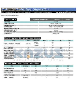 LMC-S1D16 datasheet - 16 Characters X 1Lines LCD Mode