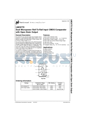 LMC6772 datasheet - Dual Micropower Rail-To-Rail Input CMOS Comparator with Open Drain Output