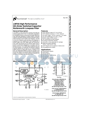 LMF60CIN-50 datasheet - LMF60 High Performance 6th-Order Switched Capacitor Butterworth Lowpass Filter