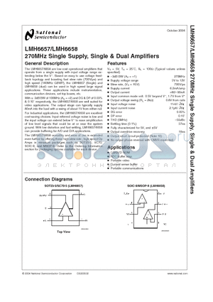 LMH6658 datasheet - 270MHz Single Supply, Single & Dual Amplifiers