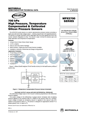 MPX2700 datasheet - 0 to 700 kPa (0 to 100 psi) 40 mV FULL SCALE SPAN (TYPICAL)