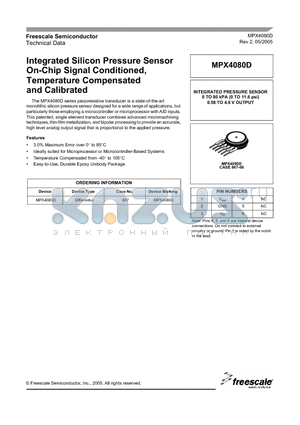 MPX4080D datasheet - Integrated Silicon Pressure Sensor On-Chip Signal Conditioned, Temperature Compensated and Calibrated