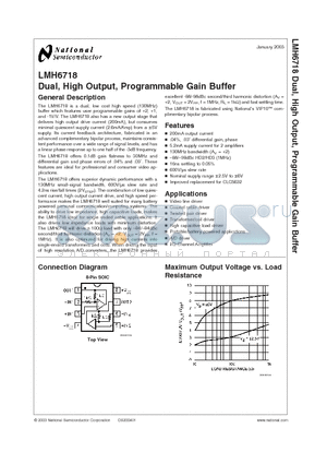 LMH6718MA datasheet - Dual, High Output, Programmable Gain Buffer