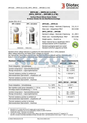 ZMY200 datasheet - Surface Mount Silicon-Zener Diodes