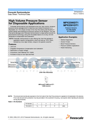 MPX2301DT1 datasheet - High Volume Pressure Sensor for Disposable Applications