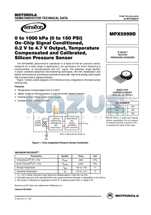 MPX5999D datasheet - X-ducer SILICON PRESSURE SENSORS