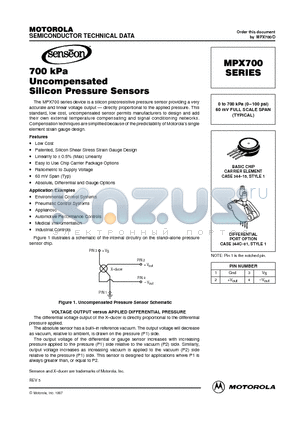 MPX700GVSX datasheet - 0 to 700 kPa (0-100 psi) 60 mV FULL SCALE SPAN (TYPICAL)