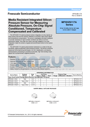 MPXHZ6117AC6T1 datasheet - Media Resistant Integrated Silicon Pressure Sensor for Measuring Absolute Pressure,On-Chip Signal Conditioned,Temperature Compensated and Calibrated