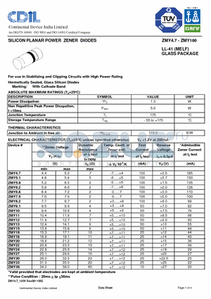 ZMY39 datasheet - SILICON PLANAR POWER ZENER DIODES