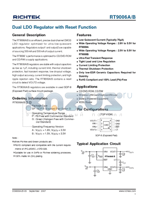 RT9006AGSP datasheet - Dual LDO Regulator with Reset Function