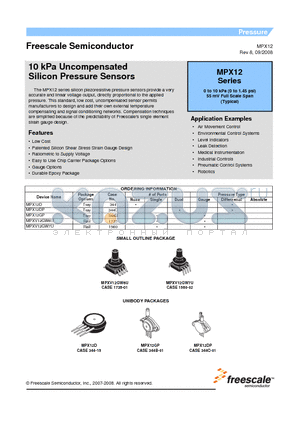 MPXV12GW7U datasheet - 10 kPa Uncompensated Silicon Pressure Sensors