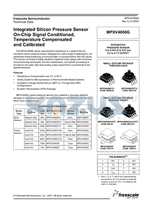 MPXV4006DP datasheet - Integrated Silicon Pressure Sensor On-Chip Signal Conditioned,Temperature Compensated and Calibrated