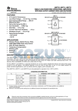 LMV711IDCKRE4 datasheet - SINGLE LOW-POWER RRIO OPERATIONAL AMPLIFIERS WITH HIGH OUTPUT CURRENT DRIVE AND SHUTDOWN