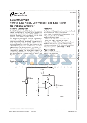 LMV722 datasheet - 10MHz, Low Noise, Low Voltage, and Low Power Operational Amplifier
