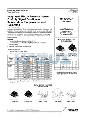 MPXV5004G datasheet - Integrated Silicon Pressure Sensor On-Chip Signal Conditioned, Temperature Compensated and Calibrated