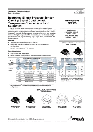 MPXV5004G6T1 datasheet - Integrated Silicon Pressure Sensor On-Chip Signal Conditioned, Temperature Compensated and Calibrated