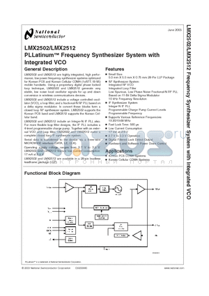 LMX2512LQX0967 datasheet - PLLatinum Frequency Synthesizer System with Integrated VCO