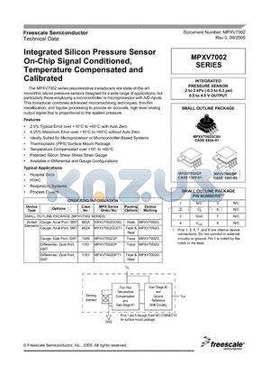 MPXV7002DP datasheet - Integrated Silicon Pressure Sensor On-Chip Signal Conditioned, Temperature Compensated and Calibrated