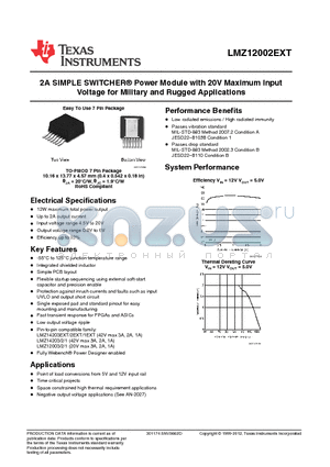 LMZ12002EXTTZ datasheet - 2A SIMPLE SWITCHER^ Power Module with 20V Maximum Input Voltage for Military and Rugged Applications