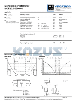 MQF20.0-0300-01 datasheet - Monolithic crystal filter