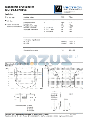 MQF21.4-0750-08 datasheet - Monolithic crystal filter