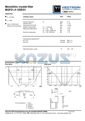 MQF21.4-1200-01 datasheet - Monolithic crystal filter