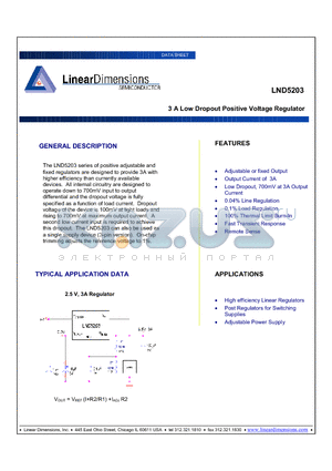 LND5203-3.3 datasheet - 3 A Low Dropout Positive Voltage Regulator