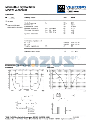 MQF21.4-3000-02 datasheet - Monolithic crystal filter