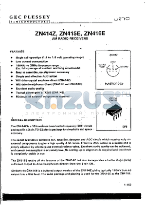 ZN414Z datasheet - AM RADIO RECEIVERS