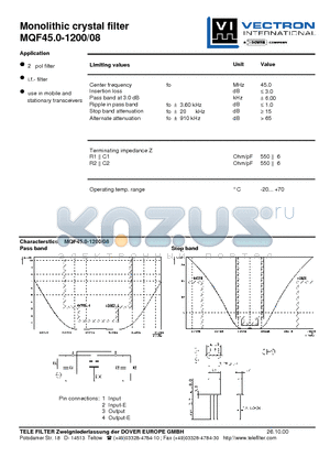 MQF45.0-1200-08 datasheet - Monolithic crystal filter