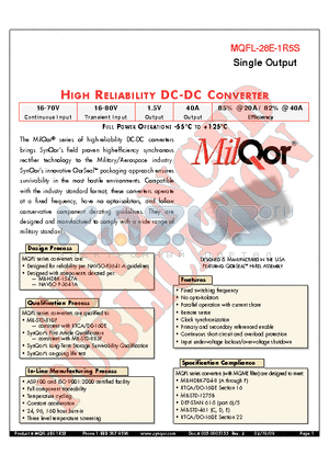 MQFL-28E-1R5S datasheet - HIGH RELIABILITY DC-DC CONVERTER