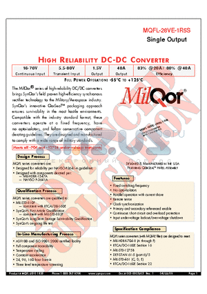 MQFL-28VE-1R5S datasheet - HIGH RELIABILITY DC-DC CONVERTER