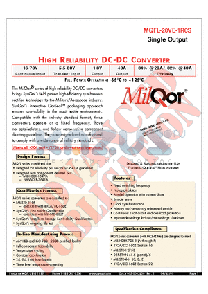 MQFL-28VE-1R8S-Y-ES datasheet - HIGH RELIABILITY DC-DC CONVERTER