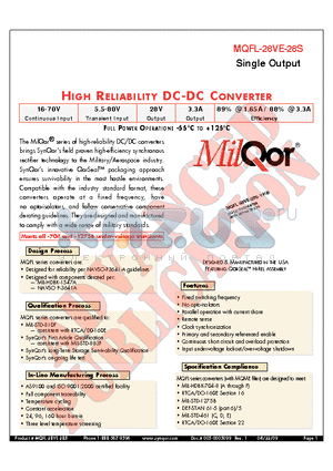 MQFL-28VE-28S datasheet - HIGH RELIABILITY DC-DC CONVERTER