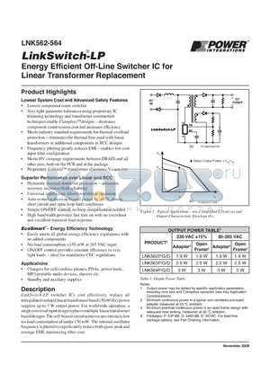 LNK563P datasheet - Energy Effi cient Off-Line Switcher IC for Linear Transformer Replacement