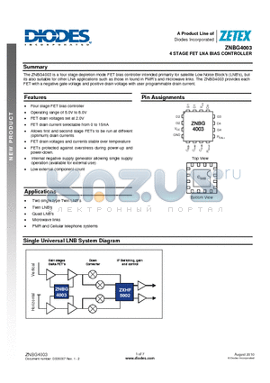 ZNBG4003JA16TC datasheet - 4 STAGE FET LNA BIAS CONTROLLER