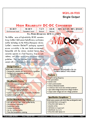 MQHL-28-7R5S datasheet - HIGH RELIABILITY DC-DC CONVERTER