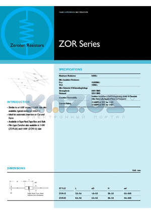 ZOR datasheet - Zerohm Resistors