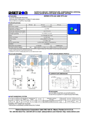 RTX-204 datasheet - SURFACE MOUNT TEMPERATURE COMPENSATED CRYSTAL OSCILLATOR WITH VOLTAGE CONTROL OPTION