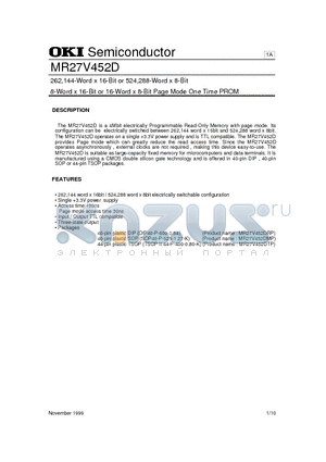 MR27V452D datasheet - 262,144-Word x 16-Bit or 524,288-Word x 8-Bit 8-Word x 16-Bit or 16-Word x 8-Bit Page Mode One Time PROM