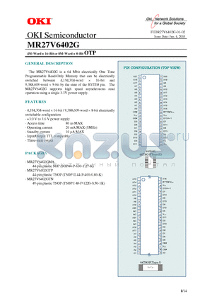 MR27V6402G datasheet - 4M-Word x 16-Bit or 8M-Word x 8-Bit OTP
