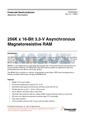 MR2A16A datasheet - 256K x 16-Bit 3.3-V Asynchronous Magnetoresistive RAM