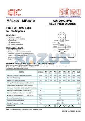 MR3500 datasheet - AUTOMOTIVE RECTIFIER DIODES