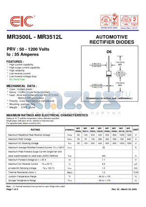 MR3501L datasheet - AUTOMOTIVE RECTIFIER DIODES